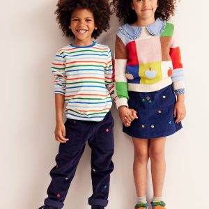 Embroidered Pull-On Pants-College Navy Apples