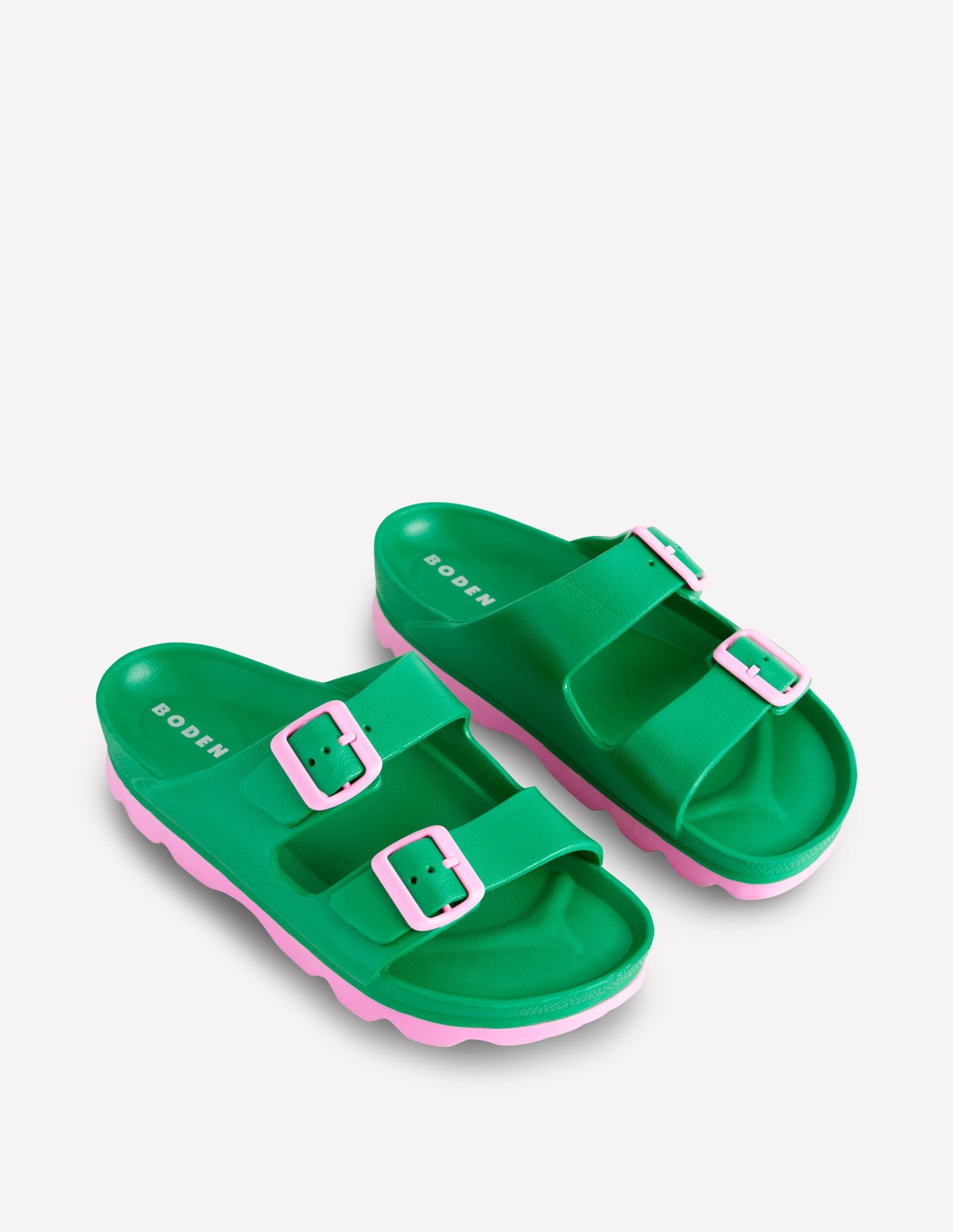 Lyla Double Buckle Sliders-Rich Emerald/Soft Pink - Image 3