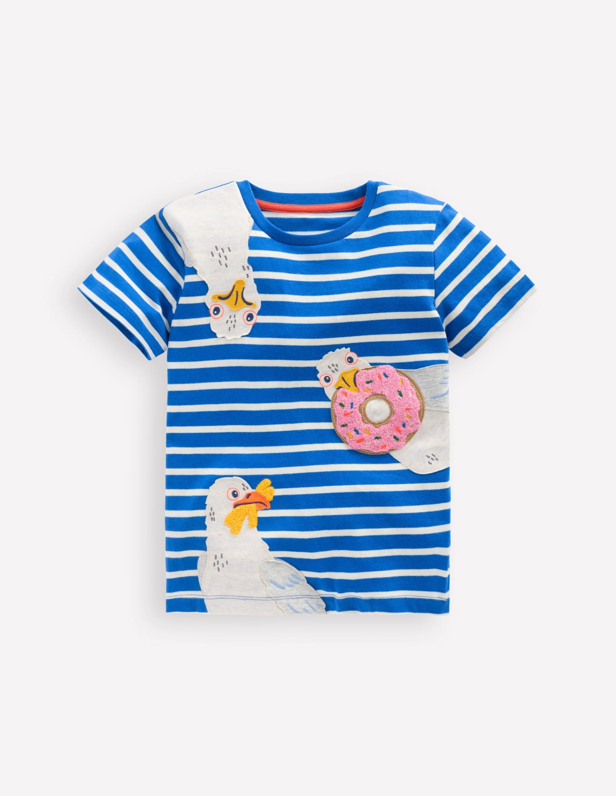 Short Sleeve Appliqu?? T-shirt-Gallery Blue Stripe Seagulls