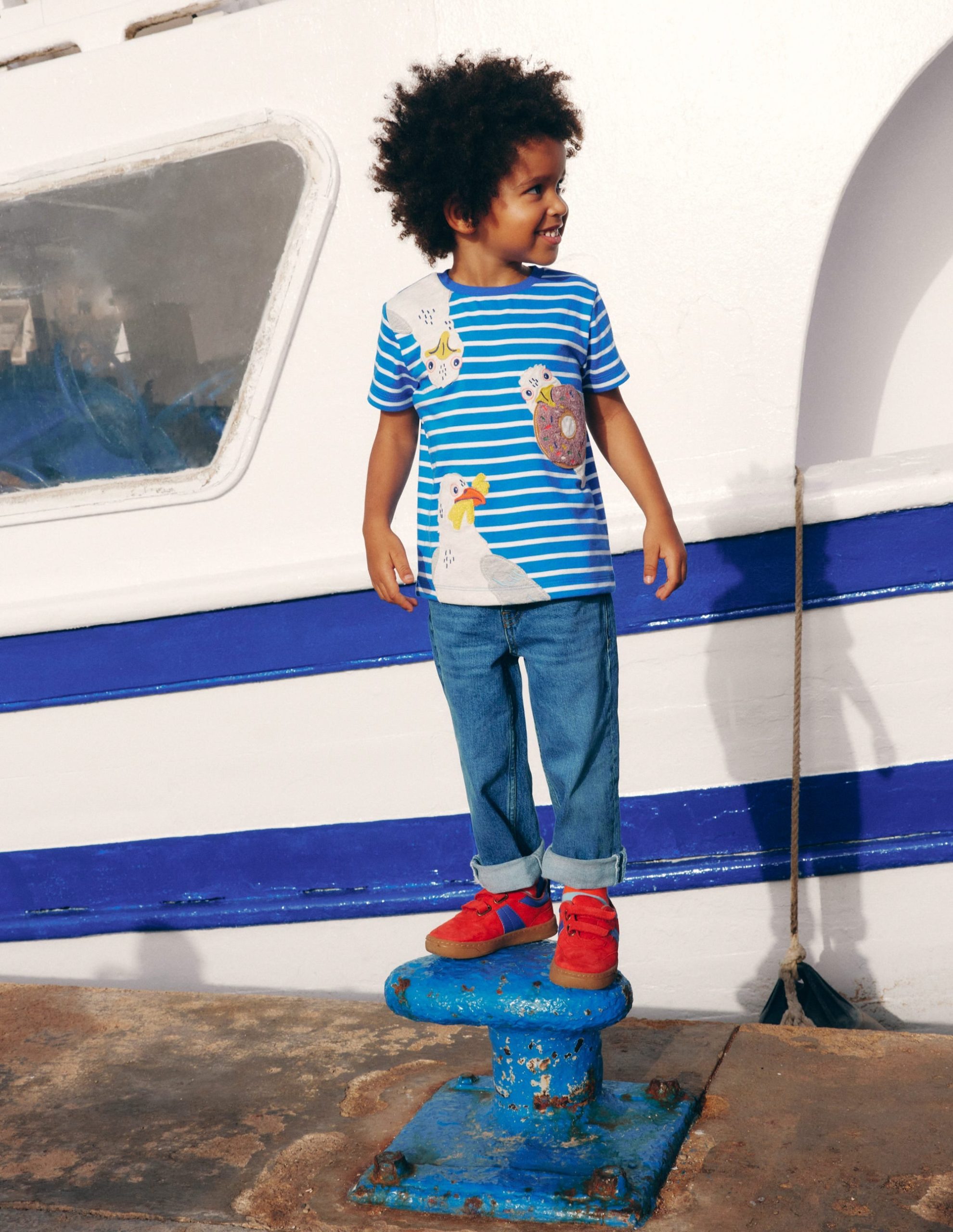 Short Sleeve Appliqu?? T-shirt-Gallery Blue Stripe Seagulls - Image 4