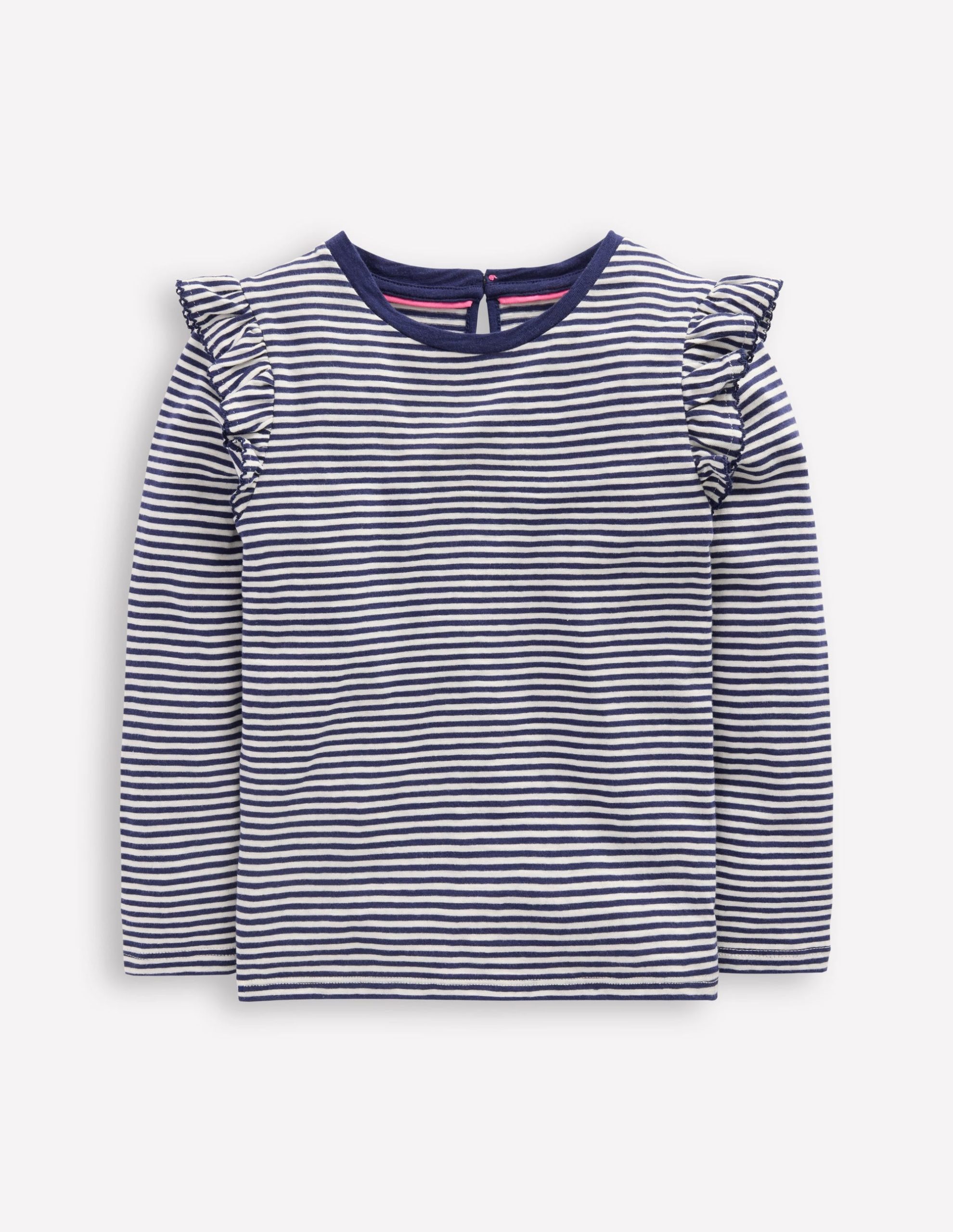 Frill Sleeve Slub Top-Soft Ivory/College Navy - Image 5