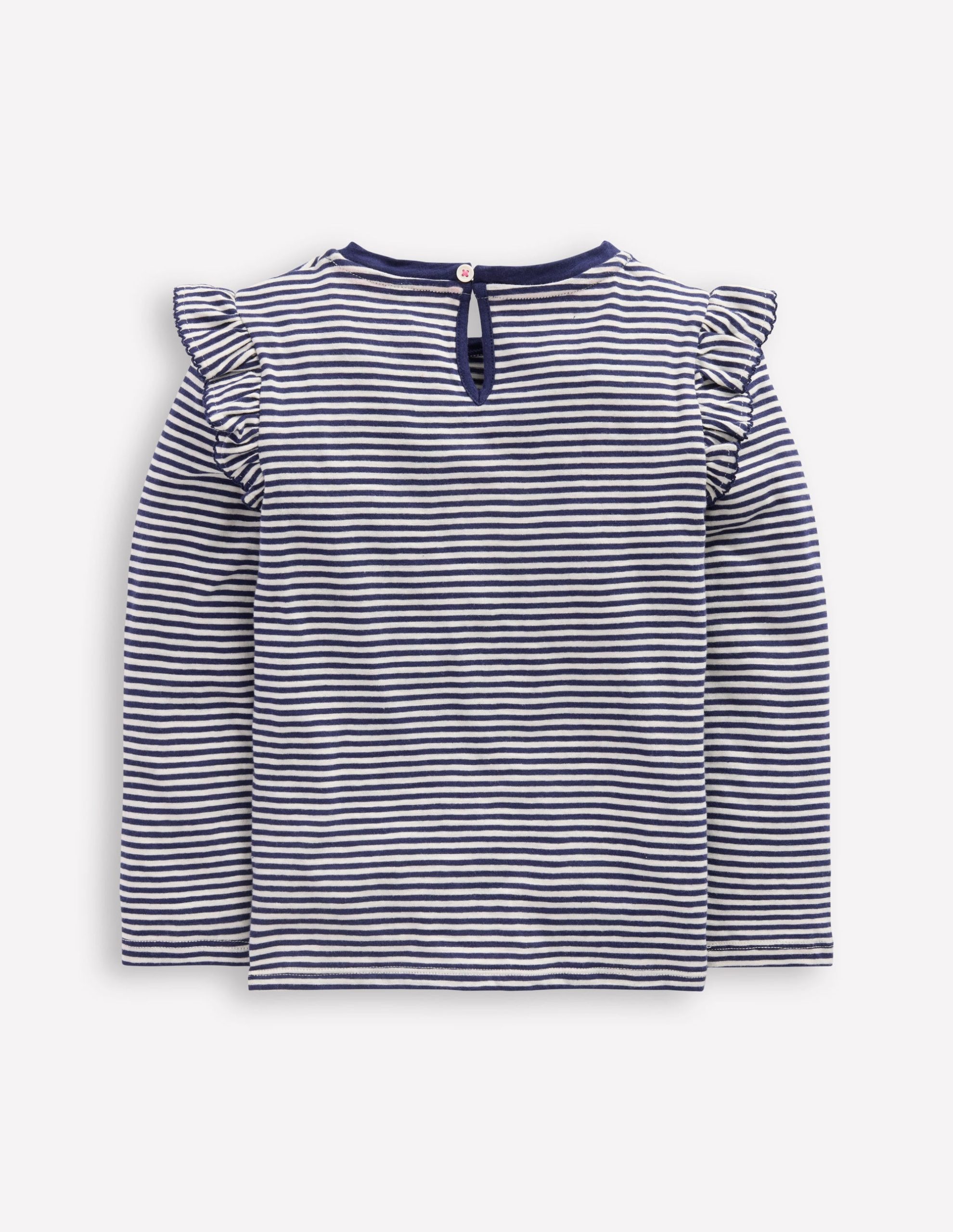 Frill Sleeve Slub Top-Soft Ivory/College Navy - Image 6