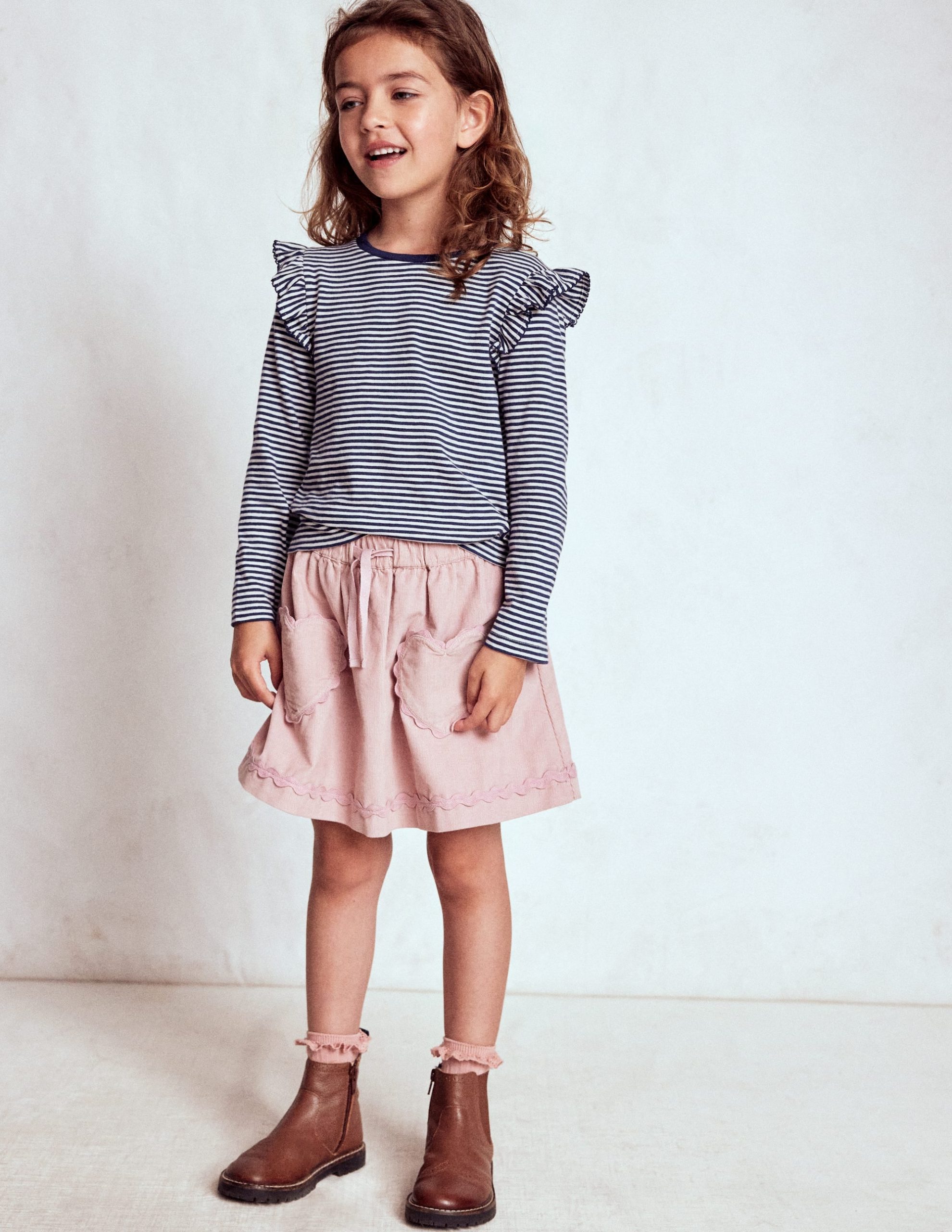Frill Sleeve Slub Top-Soft Ivory/College Navy - Image 2