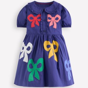 Appliqu?? Bow Shirt Dress-Starboard Blue Bows