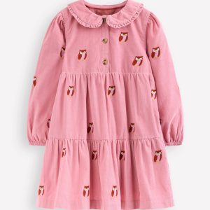 Minna Collared Woven Dress-Pink Owl Embroidery