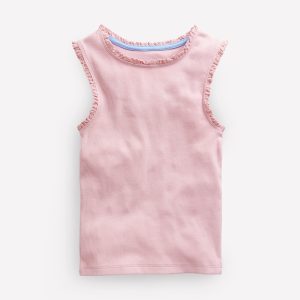 Ribbed Lace Trim Tank-French Pink