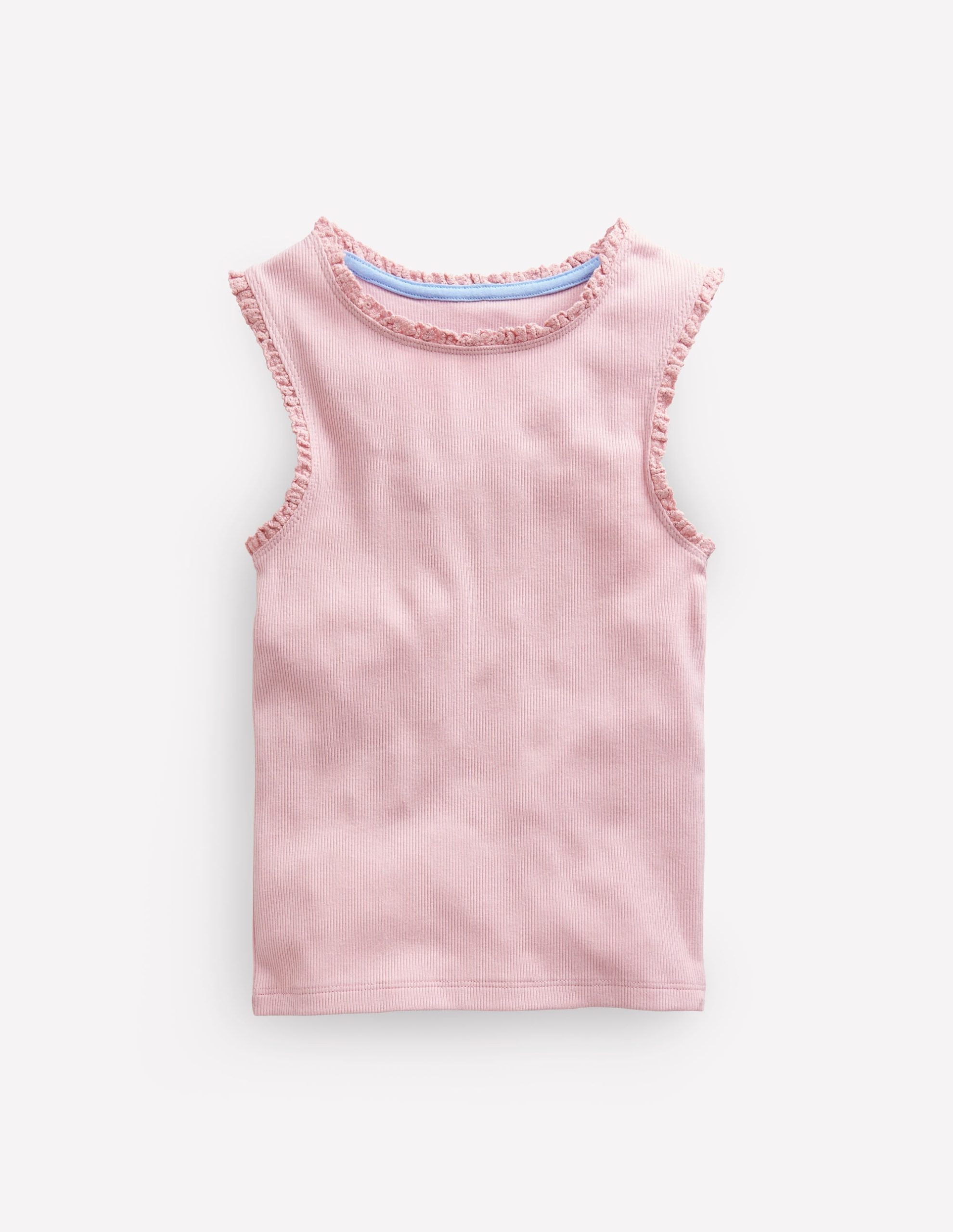 Ribbed Lace Trim Tank-French Pink