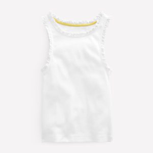 Ribbed Lace Trim Tank-White