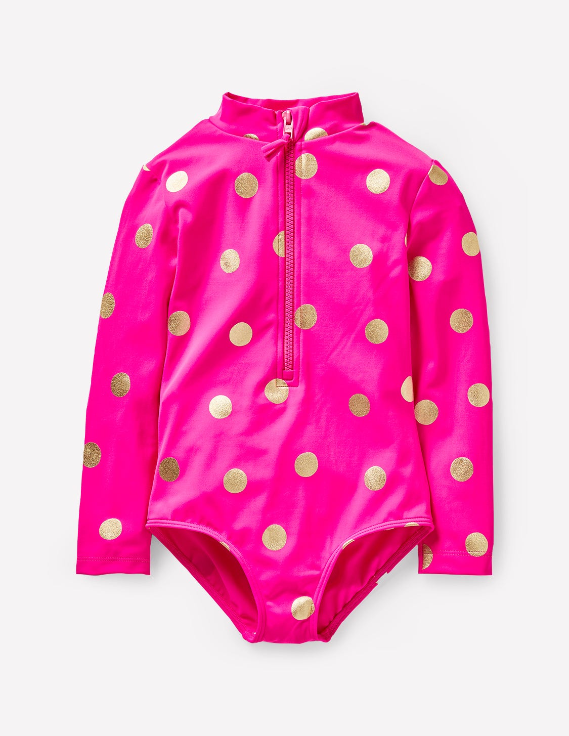 Long-sleeved Swimsuit-Fuchsia Pink. Gold Foil Spot