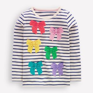 Ari Long Sleeve Boucle T-shirt-Starboard Blue / Ivory Bows