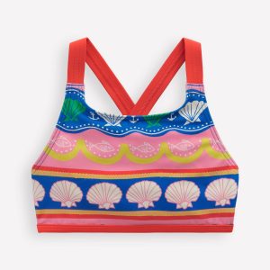 Cross-back Bikini Top-Multi Sea Shell Stripe