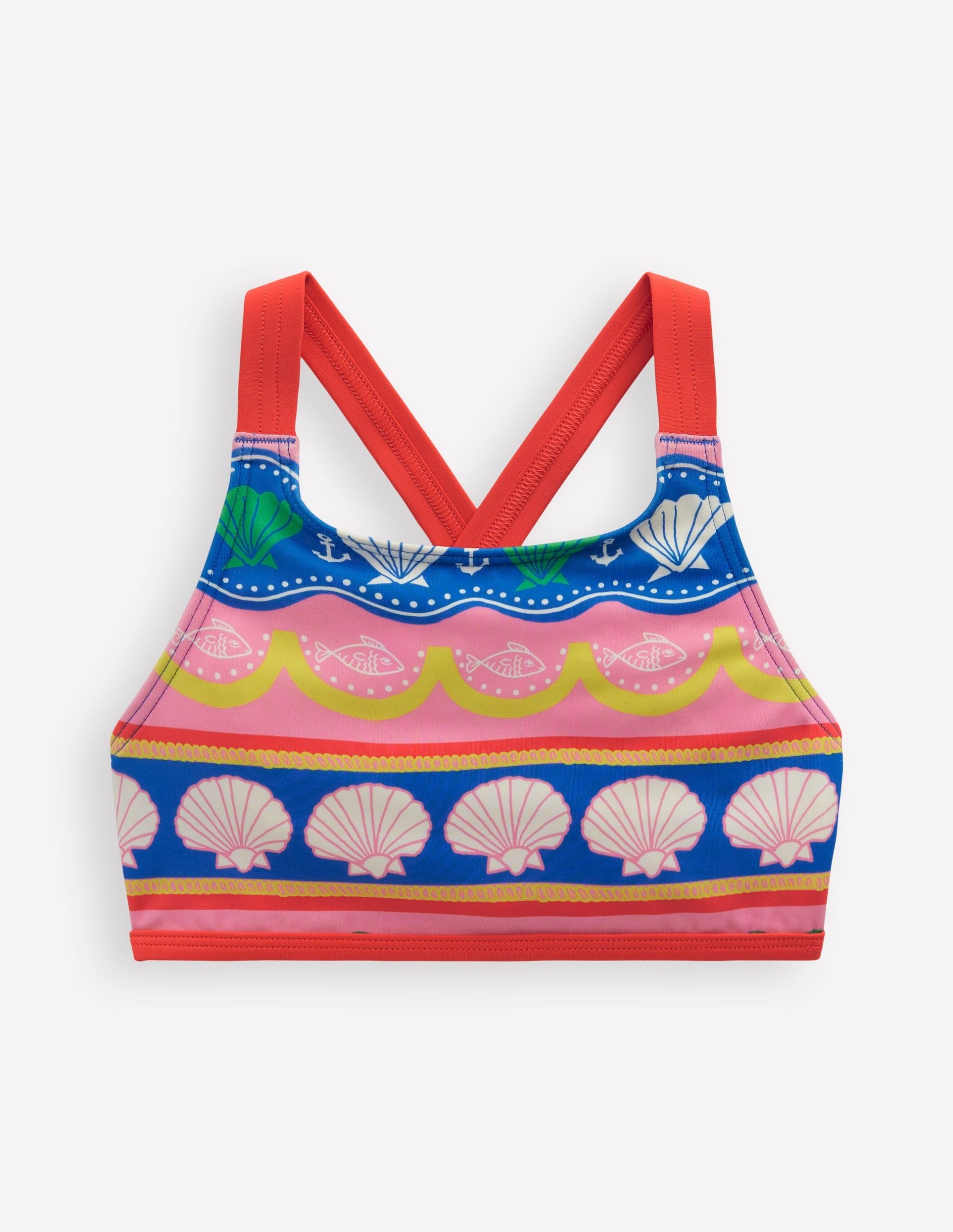 Cross-back Bikini Top-Multi Sea Shell Stripe