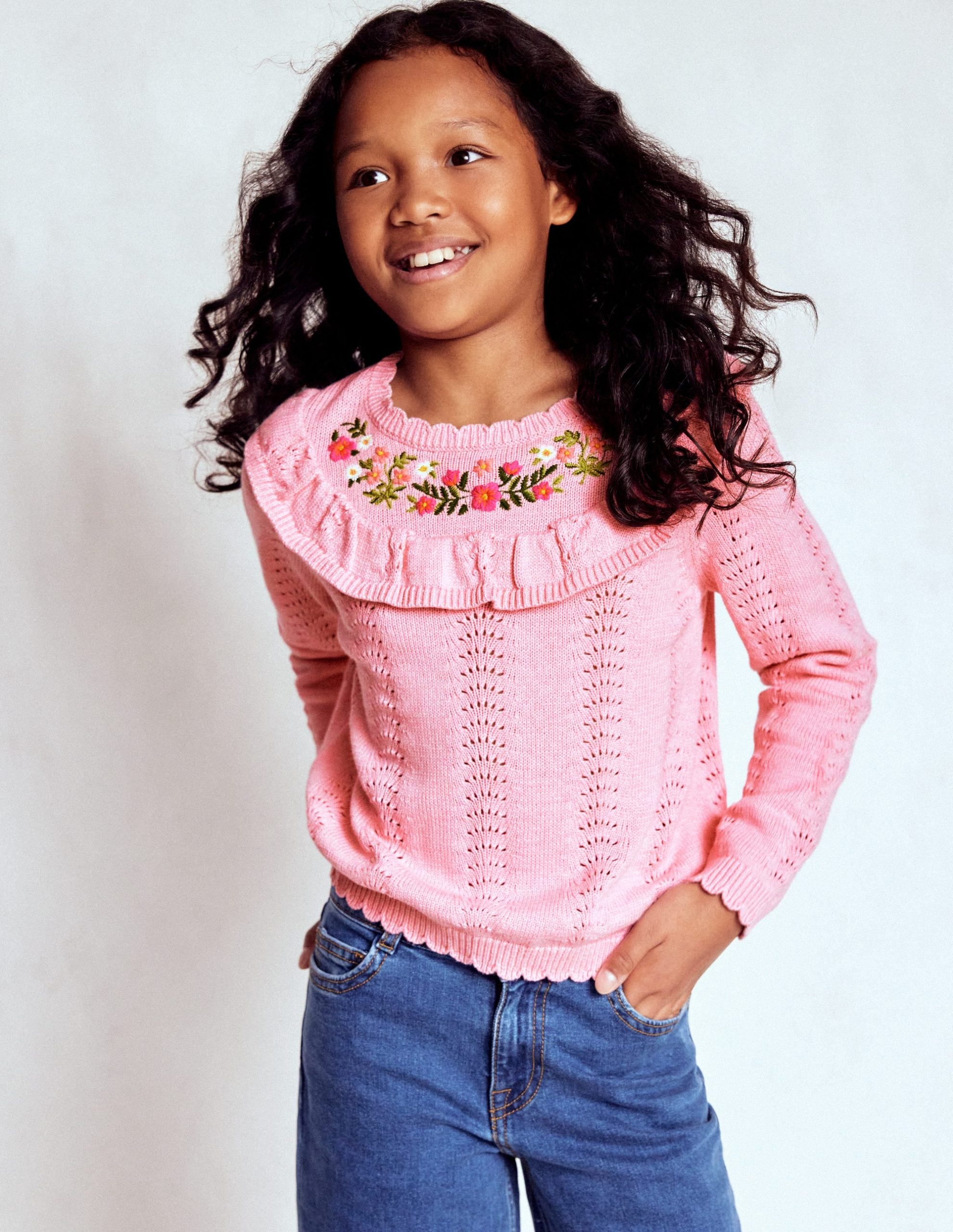 Embroidered Pointelle Sweater-Formica Pink Marl - Image 2