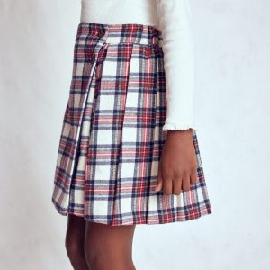 Fully Lined Button Kilt-Red and Soft Ivory Tartan