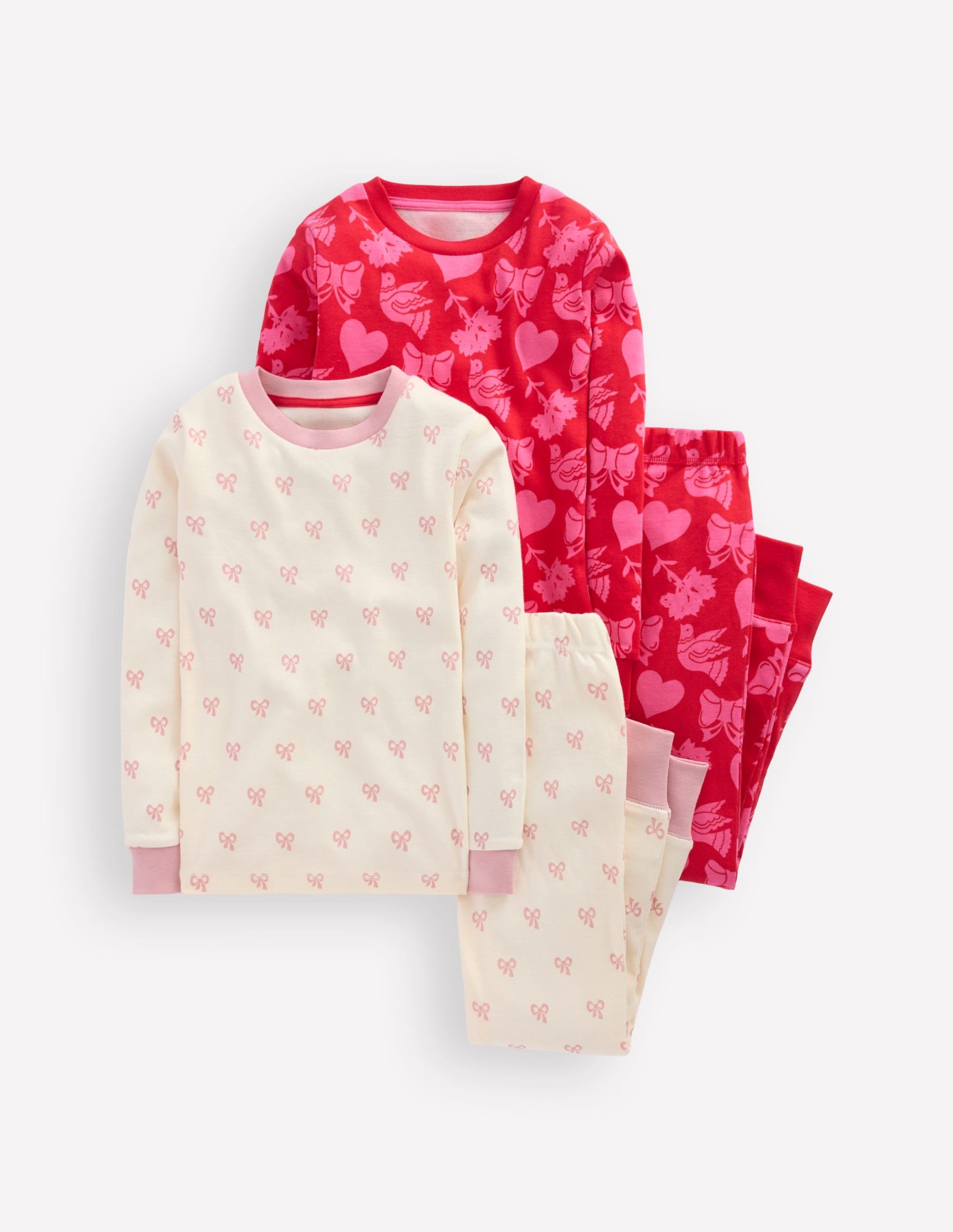 Twin Pack Snug Pajamas-Heart Bow Print