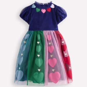 Velvet Tulle Occasion Dress-College Navy Hearts