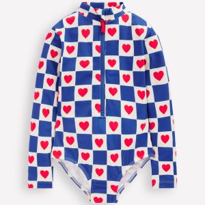 Long-sleeved Swimsuit-Bluejay Heart Stamp