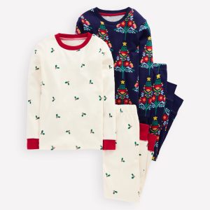 Twin Pack Snug Pajamas-College Navy Christmas Trees