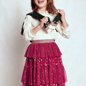 Tulle Ruffle Midi Skirt-Cherry Jam