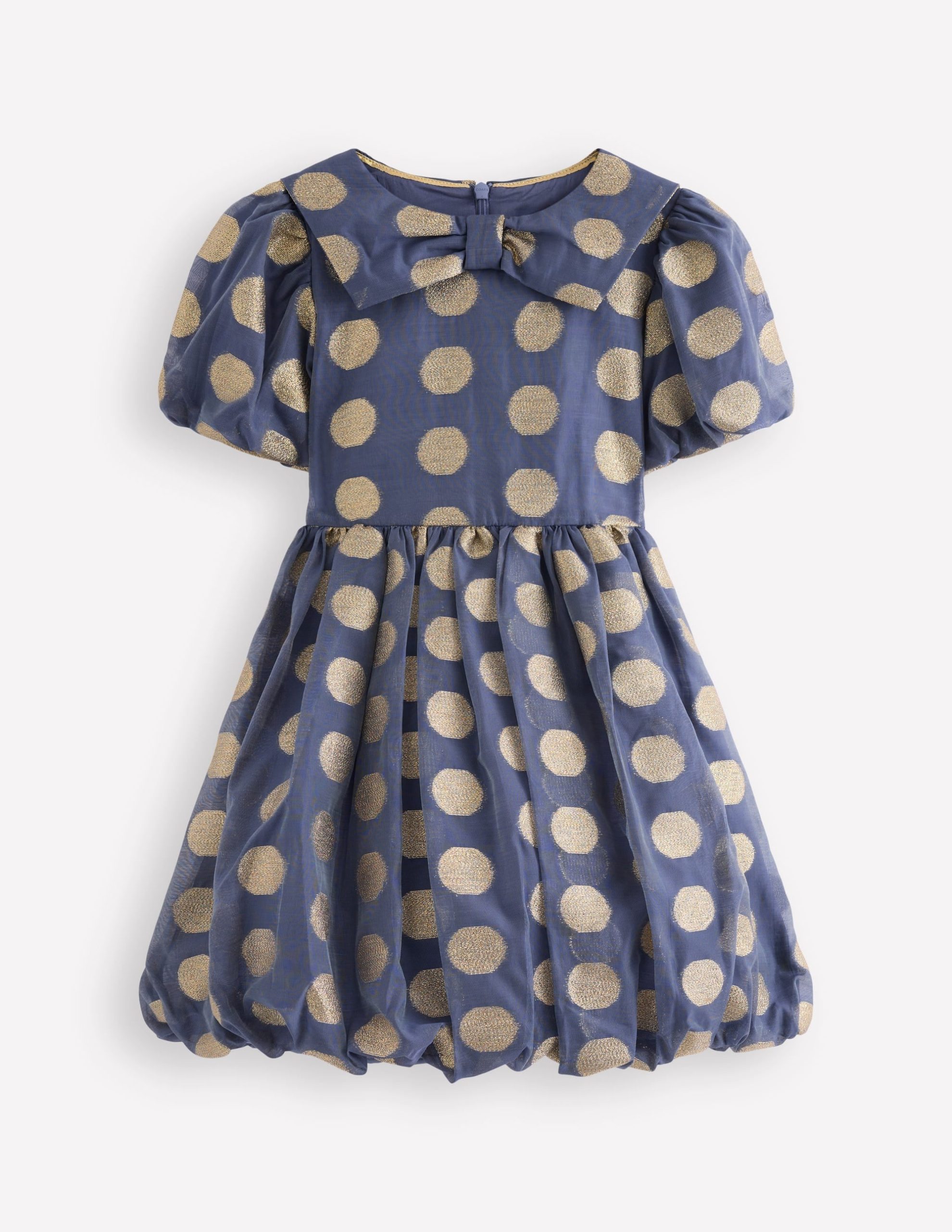 Bubble Hem Party Dress-College Navy Gold Spot - Image 5