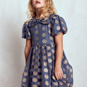 Bubble Hem Party Dress-College Navy Gold Spot