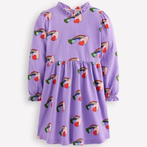 Blouson Sleeve Jersey Dress-Purple Love Rainbow