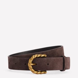 Twist Buckle Belt-Bitter Chocolate Suede