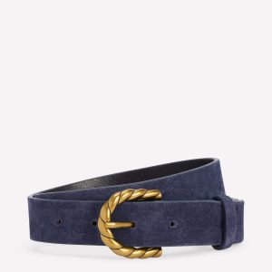 Twist Buckle Belt-Navy Suede