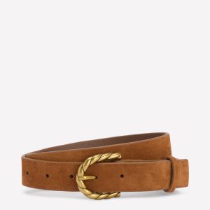 Twist Buckle Belt-Tan Suede