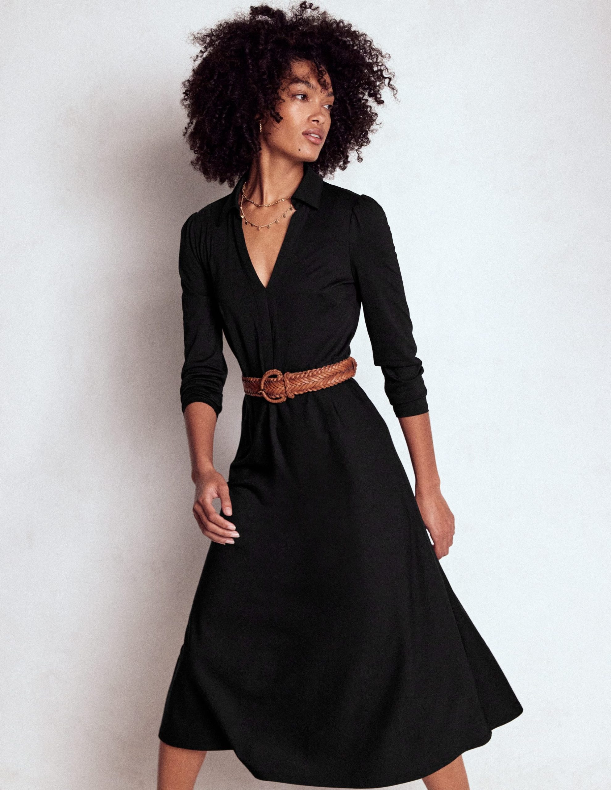 Imogen Collared Jersey Dress-Black - Image 2