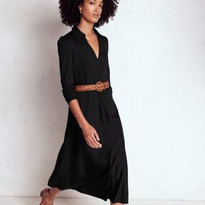 Imogen Collared Jersey Dress-Black