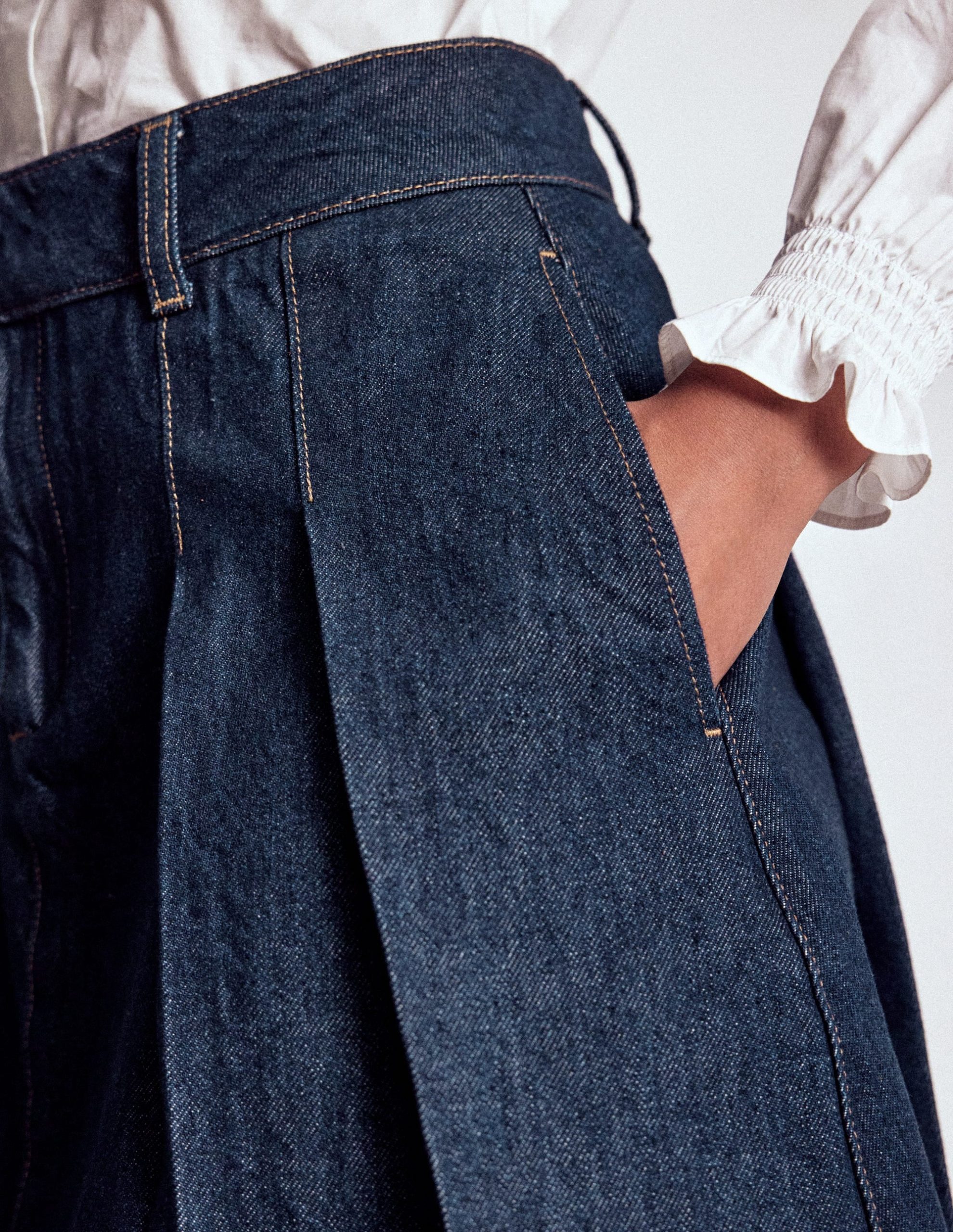Pleated Denim Skirt-Indigo - Image 2