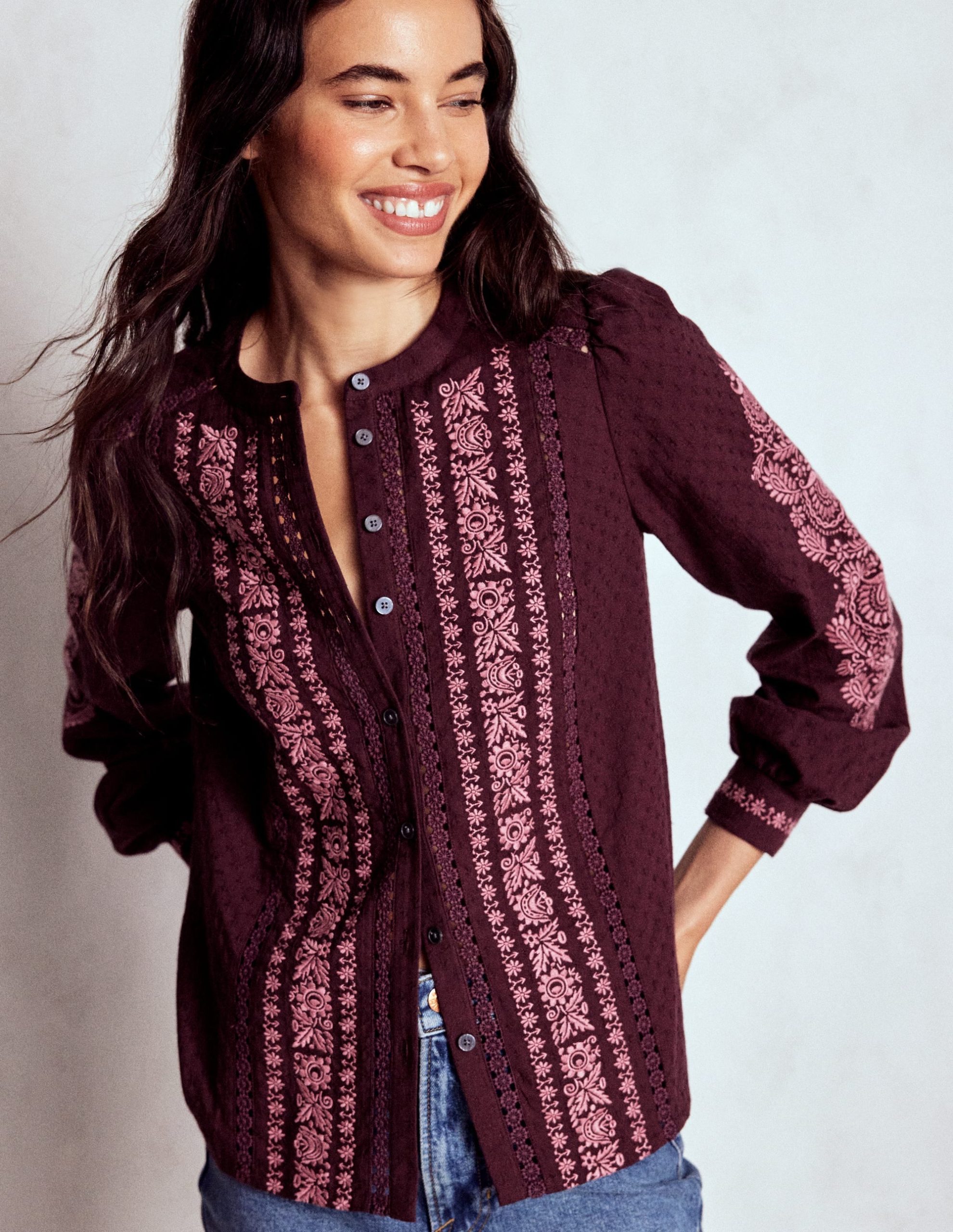 Embroidered Cotton Top-Dark Cherry - Image 5