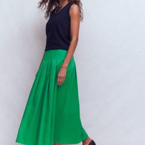 Valentina Cotton Sateen Skirt-Rich Emerald