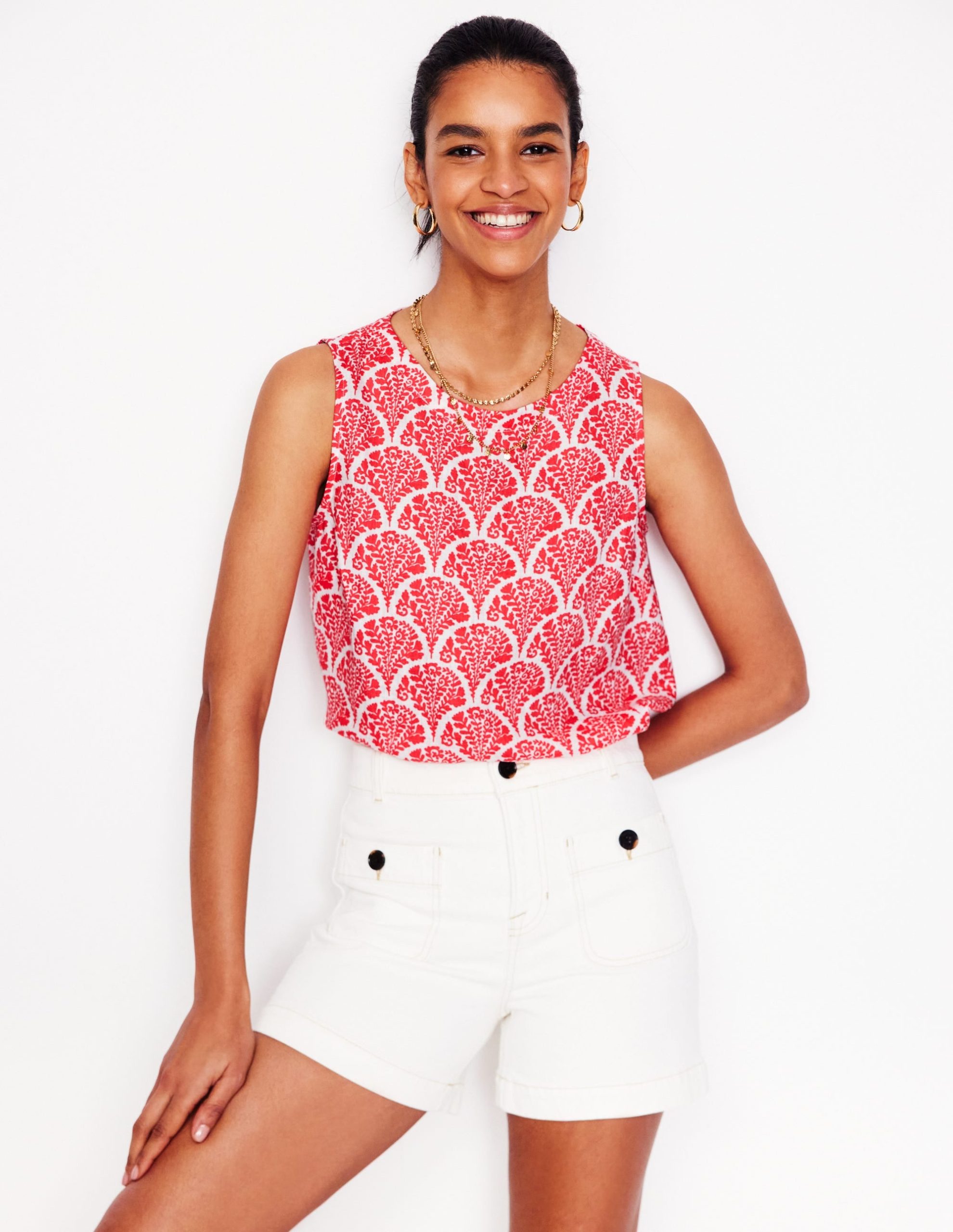 Linen Shell Top-Jam Red. Blossomy - Image 3