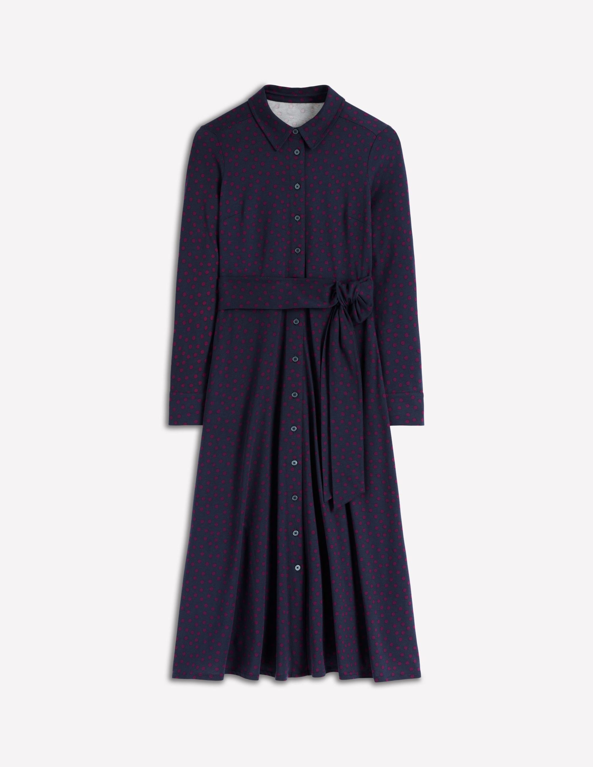 Marcia Jersey Shirt Dress-French Navy. Painted Dot - Image 6