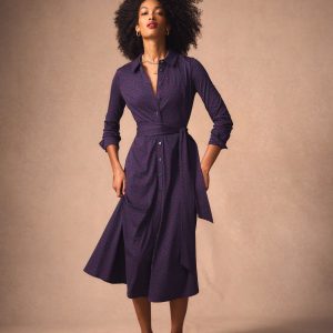 Marcia Jersey Shirt Dress-French Navy. Painted Dot