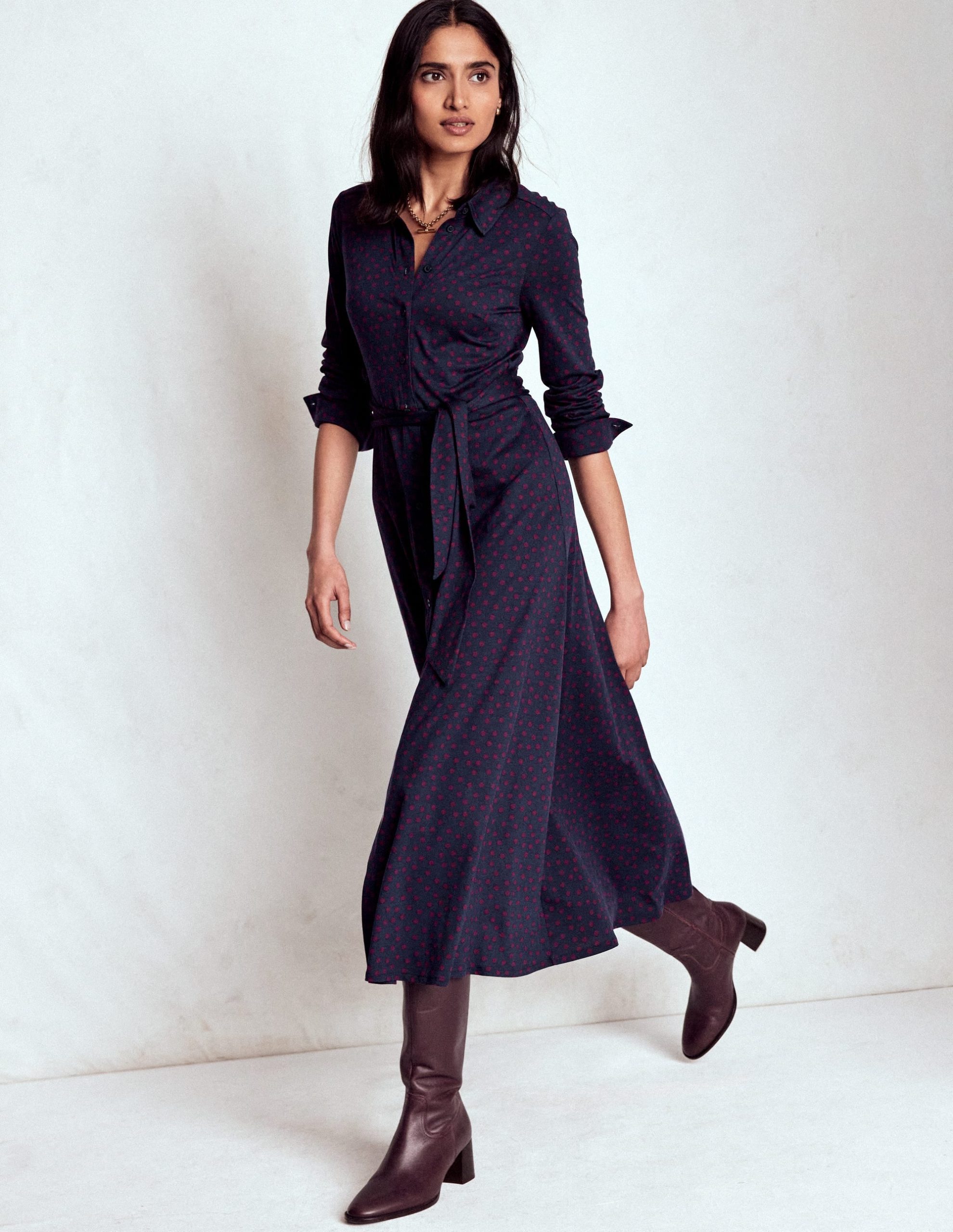 Marcia Jersey Shirt Dress-French Navy. Painted Dot - Image 2