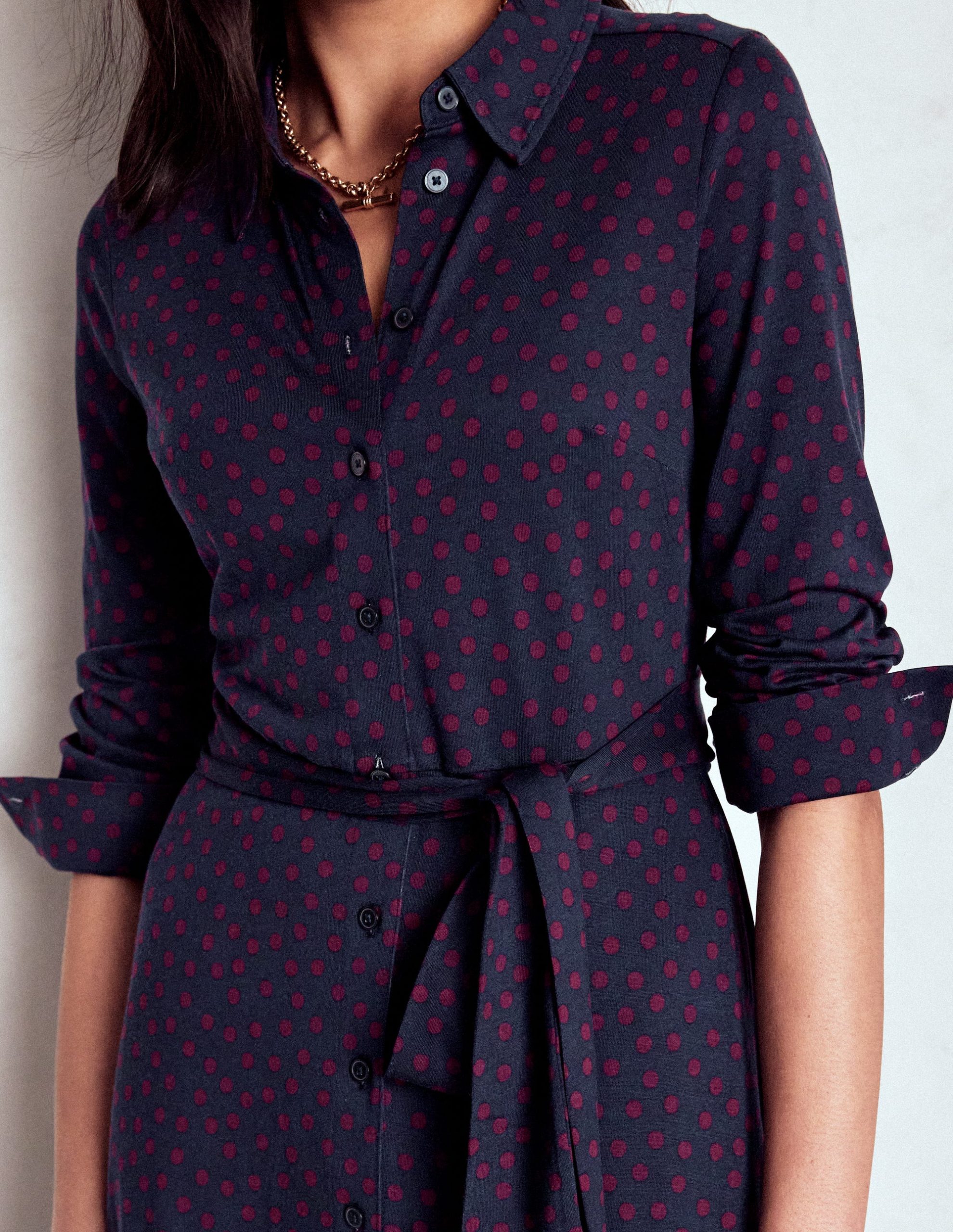 Marcia Jersey Shirt Dress-French Navy. Painted Dot - Image 3