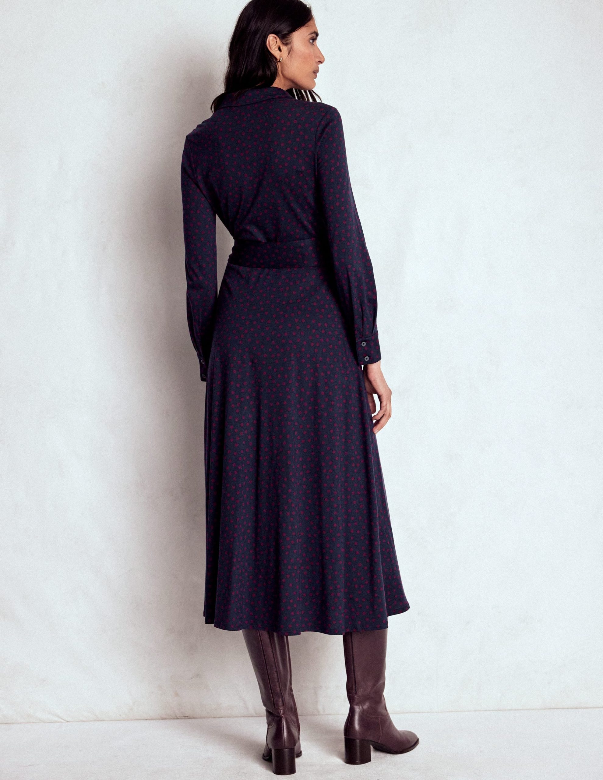 Marcia Jersey Shirt Dress-French Navy. Painted Dot - Image 4