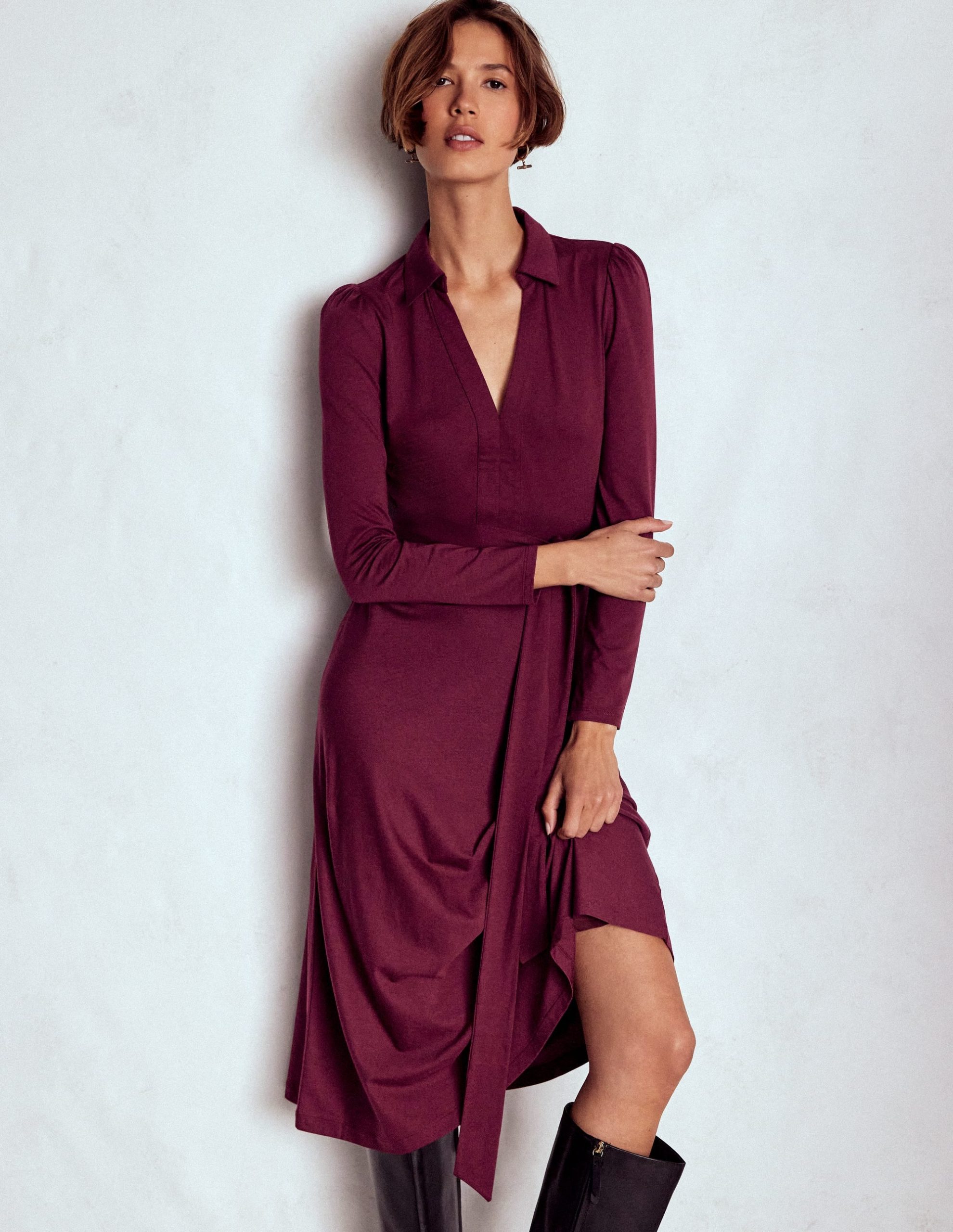 Imogen Collared Jersey Dress-Deep Wisteria
