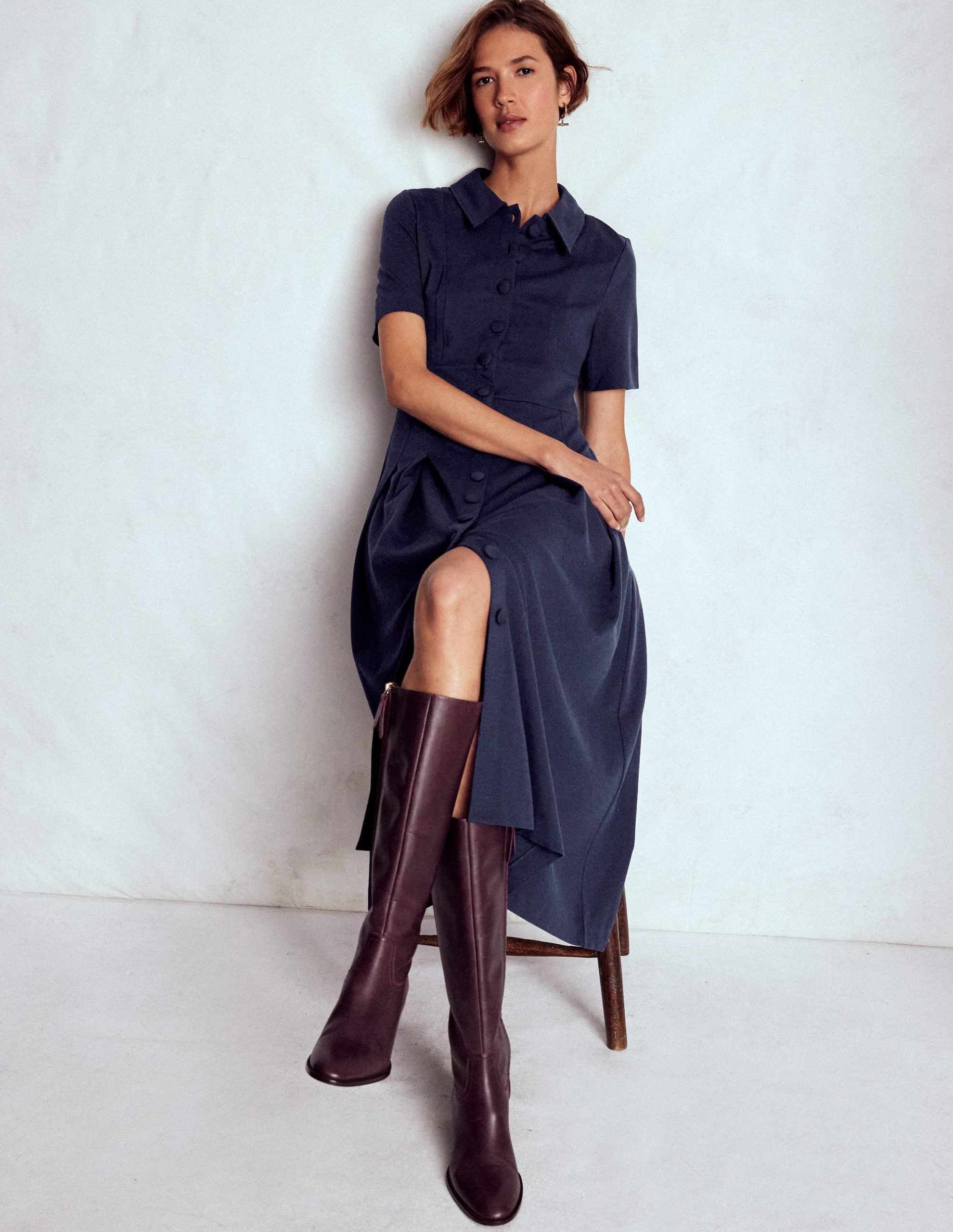 Bridget Ponte Shirt Dress-Navy - Image 2