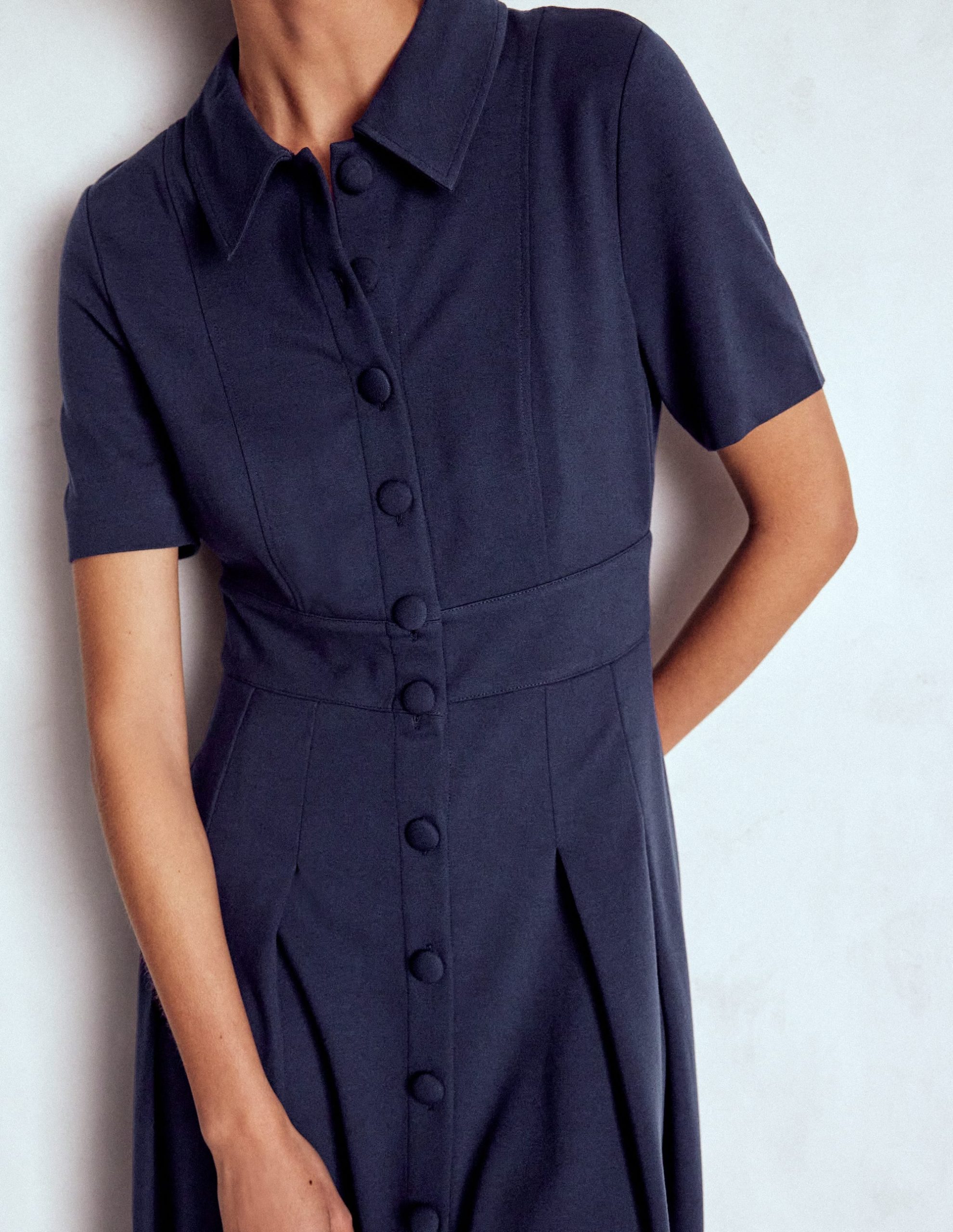 Bridget Ponte Shirt Dress-Navy - Image 3