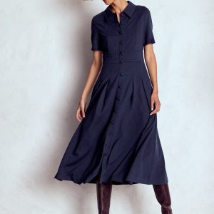 Bridget Ponte Shirt Dress-Navy