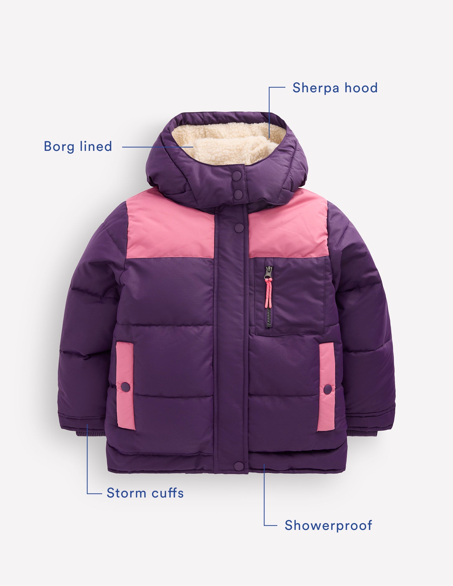Borg Lined Puffer Coat-Calla Lilly Purple Colourblock - Image 4