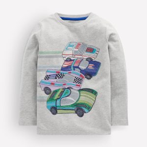 Superstitch Long Sleeve Top-Grey Marl Racing Cars