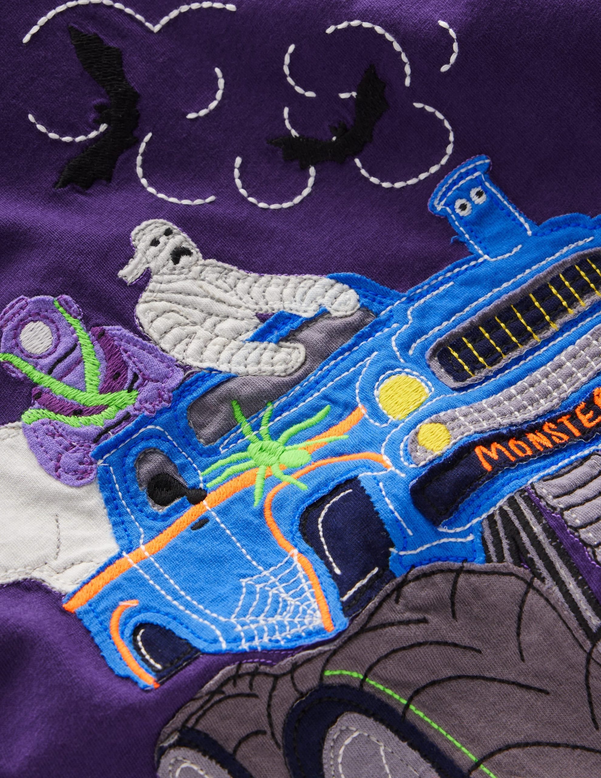 Long Sleeve Appliqué T-shirt-Halloween Monster Truck - Image 4