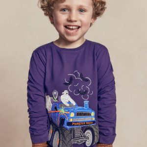 Long Sleeve Appliqué T-shirt-Halloween Monster Truck