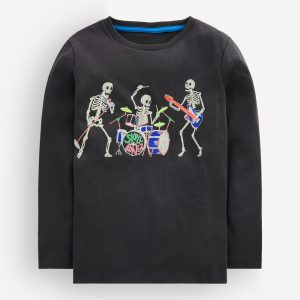 Long Sleeve Glow T-shirt-Shadow Grey. Skeleton Band