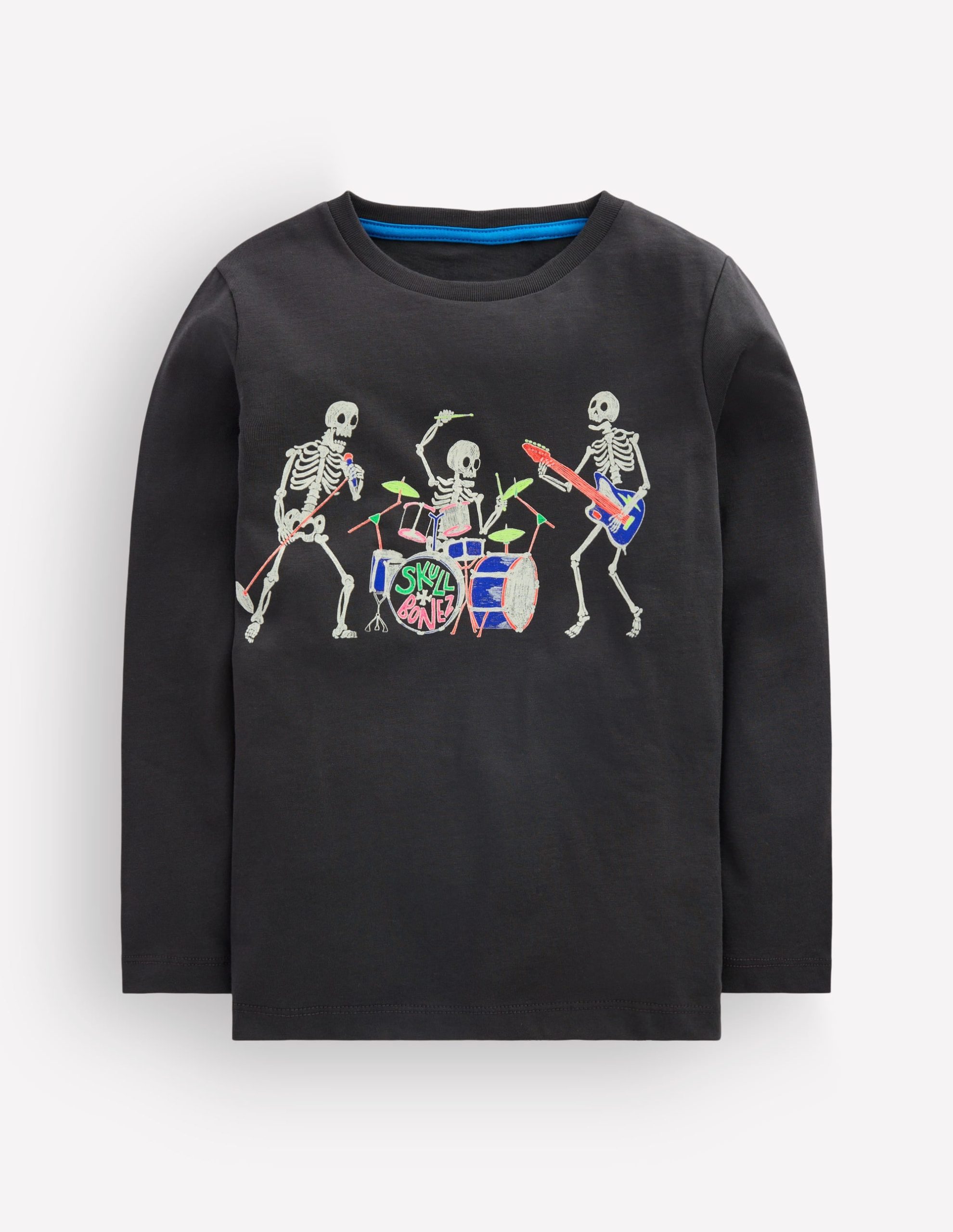 Long Sleeve Glow T-shirt-Shadow Grey. Skeleton Band